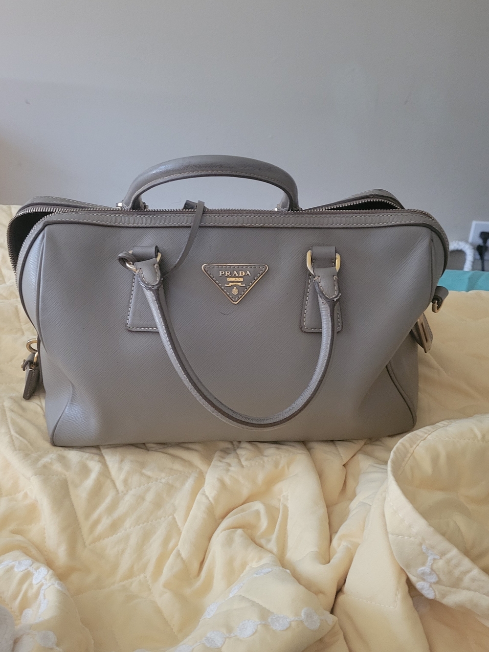 Prada Gray Saffiano Leather Satchel